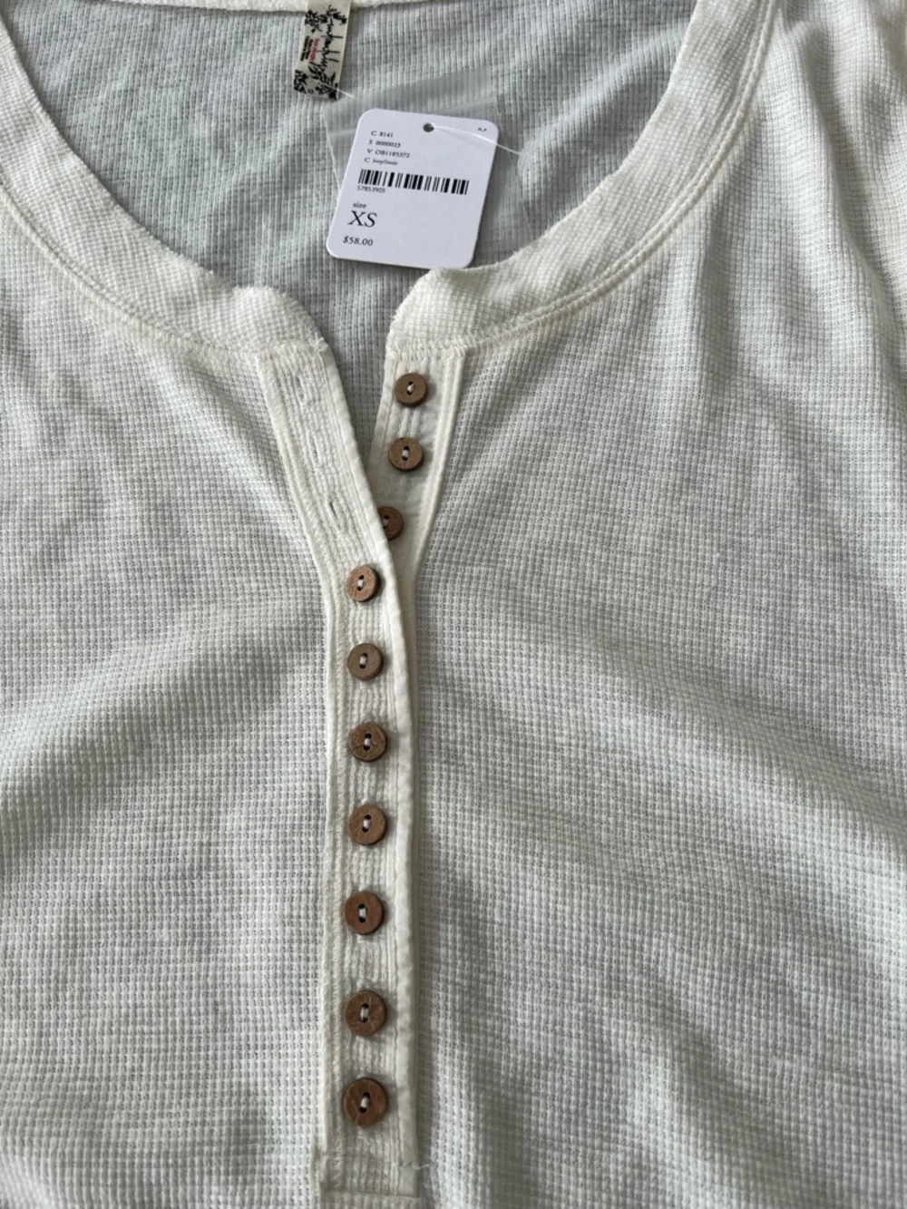 Free People Intimately Thermal Henley Bodysuit XS Ivory Thumb Hole NWT